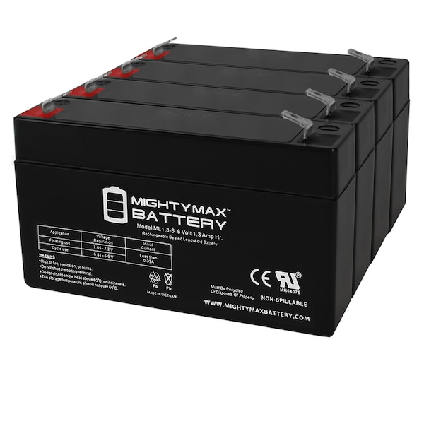 Mighty Max Battery 6V 1.3Ah Protection One BT0004N Alarm Battery - 4 Pack ML1.3-6MP462